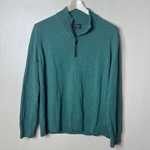 Untuckit Sweater Mens 2XL Green 1/4 Zip Extra Fine Merino Wool Pullover